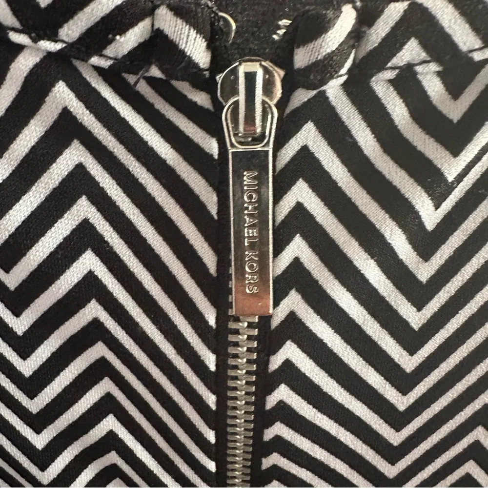 Michael Michael Kors Black White Chevron Fit Flare Midi Dress Womens Medium